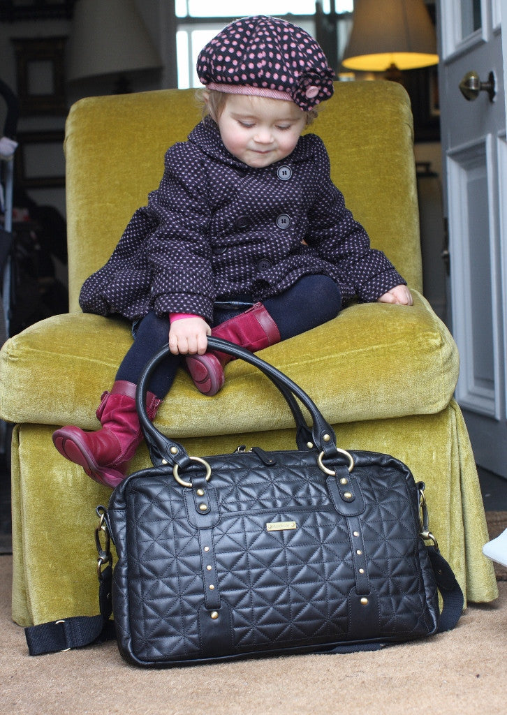 Storksak Elizabeth Baby Nappy Bag - Black Quilted Leather
