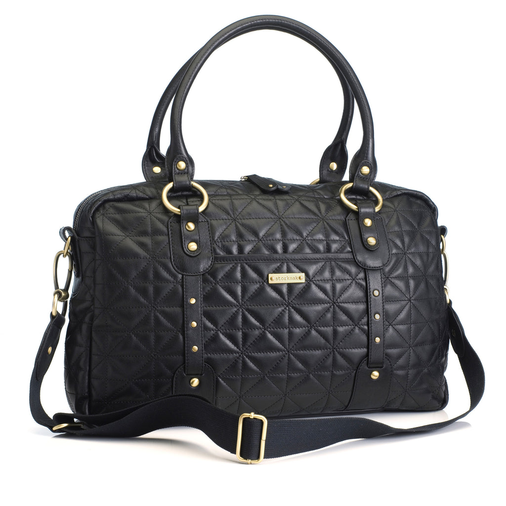 Storksak Elizabeth Baby Nappy Bag - Black Quilted Leather