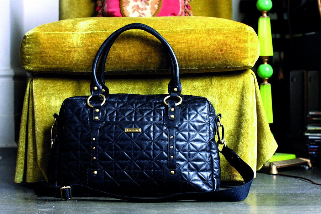 Storksak Elizabeth Baby Nappy Bag - Black Quilted Leather