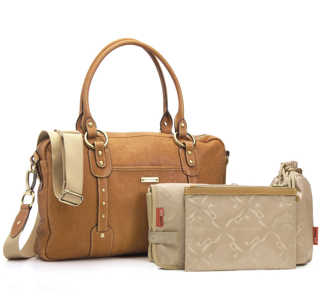 Storksak Elizabeth Leather Baby Nappy Bag - Tan