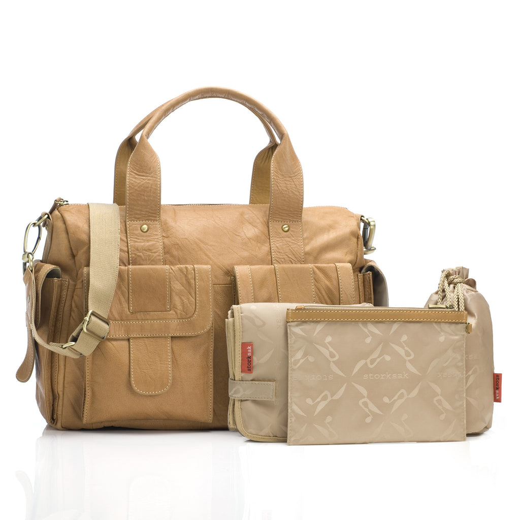 Storksak Sofia Leather Baby Nappy Bag - Tan