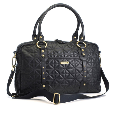 Storksak Elizabeth Baby Nappy Bag - Black Quilted Leather