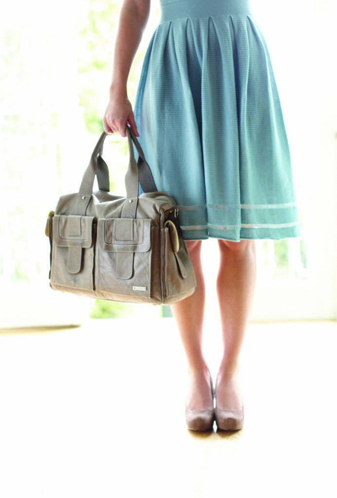 Storksak Sofia Leather Baby Nappy Bag - Taupe Grey