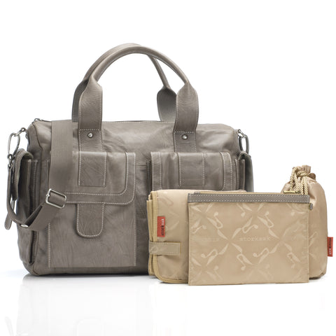 Storksak Sofia Leather Baby Nappy Bag - Taupe Grey